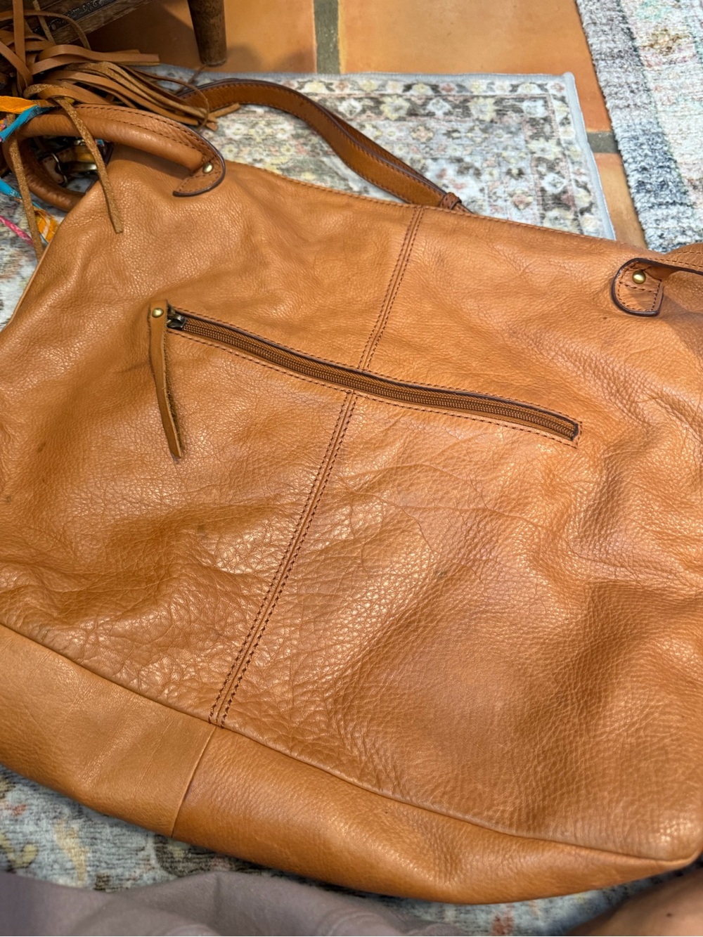 Lucky Brand Brown Leather Boho Shoulder Bag / Hobo Bag with Tassels - Picture 4 of 15